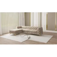 S-Style Möbel Ecksofa mit Ottomane Chesterfield Ashley mit Goldene Metall Füßen, Ottomane links oder rechts bestellbar, mit Wellenfederung beige