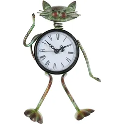 Tooarts Katzenuhr, handgefertigt, Vintage-Stil, Metall, Eisen, Katzenfigur, stumme Tischuhr, praktische Uhr