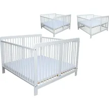 Micoland Zwillingsbett Zwillingskinderbett Kinderbett für Zwillinge massiv weiss mit 2 Matratzen 120x120cm