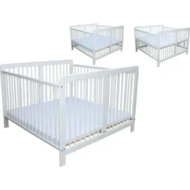 Micoland Zwillingsbett Zwillingskinderbett Kinderbett für Zwillinge massiv weiss mit 2 Matratzen 120x120cm