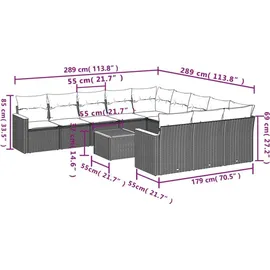 vidaXL Gartensofa-Set 12-tlg. grau