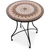 Raburg Gartentisch Mosaiktisch, Balkon- und Terrassentisch, 60 cm Ø, 72 cm hoch, Mayla (rund), liebevolle Handarbeit, Mosaikmuster, schwarzes Metallgestell braun|grau|rot