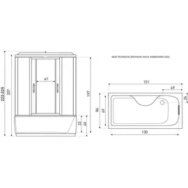 KERRA Hydromassage Duschkabine XL mit Badewanne rechts 151 x 86 cm Schwarz