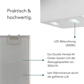 Wiggo Dunstabzugshaube 60cm kopffrei I Abluft Umluft Dunstabzug 300m3/h - LED Touch-Display 3 Stufen I Schräghaube inkl. Fettfilter & 2x Kohlefil...