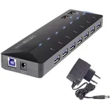 Renkforce RF-3806034 USB-Hub 7 Port USB-A USB 3.0 5 GBit/s mit Schnellladeport, mit Status-LEDs Schwarz