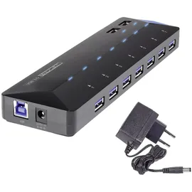 Renkforce RF-3806034 USB-Hub 7 Port USB-A USB 3.0 5 GBit/s mit Schnellladeport, mit Status-LEDs Schwarz