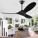 178cm Deckenventilator Mit Fernbedienung Ohne Licht, Schwarz Deckenventilator Outdoor Holz, Groß Deckenventilator Ohne Beleuchtung, für Terrasse Pavillon Schlafzimmer, Geräuscharmer Reversibler Motor
