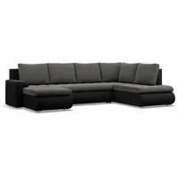 Mebligo - Ecksofa mit Schlaffunktion und 3 Bettkasten FORESTA 300x89x200 (BxHxT) Dunkelgrau + Schwarz - Ottomane Rechts Eckcouch, Couch U Form, Sofa Wohnzimmer, Sofas & Couches, Eckschlafsofa