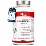 Ashwagandha Kapseln hochdosiert - 180 vegane Kapseln mit KSM-66 Wurzelextrakt, 5 % Whitanolide, Tryptophan, Melatonin, Magnesium - aus der indischen Schlafbeere, laborgeprüft, Made in Germany