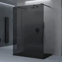 doporro Duschwand Duschtrennwand 100x200 Walk-In Dusche schwarz mit Doppel-Stabilisator aus Echtglas 10mm ESG-Sicherheitsglas Vollgrau
