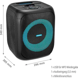 Medion LIFE S61991 Partylautsprecher mit Bluetooth (Partysoundsystem inklusive Mikrofon, Party Box, tragbares Soundsystem, integrierter Akku, für kabellose Musik (3 h, Akkubetrieb, Netzbetrieb), Bluetooth Lautsprecher, Schwarz