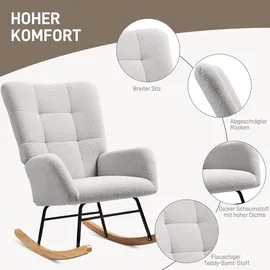 Homcom Schaukelstuhl Teddysamt-Optik 70 x 90 x 80 cm Grau mit Kissen