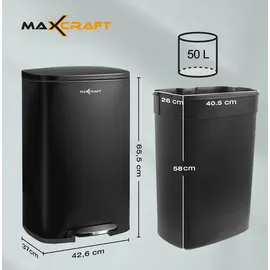 MAXCRAFT Mülleimer / Treteimer mit Soft Close Deckel - 50 Liter in Schwarz