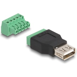 Delock USB 2.0 Adapter USB-A Buchse – Terminalblock (4 Pin Terminalblock, 3 Pin Terminalblock, 4.50 cm), Data + Video Adapter, Grün