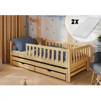 Kids Collective Kinderbett mit Ausziehbett und zwei Schubladen, Rausfallschutz,