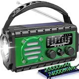 Solarradio Kurbelradio 20000mAh Notfallradio Outdoor, AM/FM Emergency Radio mit Powerbank, LED Taschenlampe, SOS Alarm, IPX6 wasserdicht, Camping
