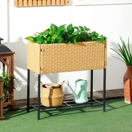 Outsunny Poly Rattan Hochbeet 70 x 30 x 70 cm Sand