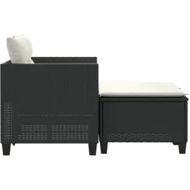 vidaXL Gartensofa 2-Sitzer mit Hockern Schwarz Poly Rattan