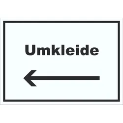 Umkleide Schild mit Text und Richtungspfeil links Ankleide Kabine waagerecht A3 (297x420mm)