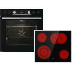 Gorenje Black Set 4 Pyrolyse Einbauset; Glaskeramik-Kochfeld; 77 Liter Backraumvolumen; MultiAir-Technologie; AirFry; PyroClean; EEK: A+