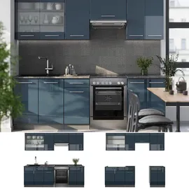 Vicco Küchenzeile Fame-Line 240 cm Dunkelblau Hochglanz/Anthrazit