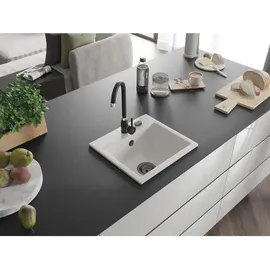 Mexen Milo 1-Becken-Granit-Spüle 435 x 410 mm, Weiß, Siphon Schwarz - 6505441000-20-B - Weiß