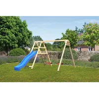 Karibu Doppelschaukel Felix mit Klettergerüst und Rutsche blau
