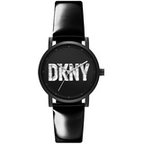 DKNY Damenuhren Soho, Dreizeigeruhrwerk, 34mm Schwarzes Aluminiumgehäuse mit Lederarmband, NY6635