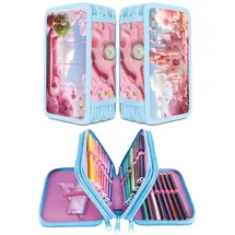 Gimboo Schulmäppchen mit Zubehör/Federmäppchen mit großem Fassungsvermögen/Mit 3 Fächer/Federtasche Federmäppchen Stifteetui/Motiv - SÜßES ROSA Motiv/Für Kinder Jungen Mädchen