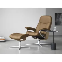 Stressless Relaxsessel STRESSLESS "Consul", braun (taupe paloma), B:78cm H:97cm T:70cm, Leder PALOMA: PALOMA ist ein durchgefärbtes Semianilin-Möbelleder mit natürlicher Narbung., Sessel, Relaxsessel, mit Hocker, mit Cross Base, Größe S, M & L, Holzakzent Eiche
