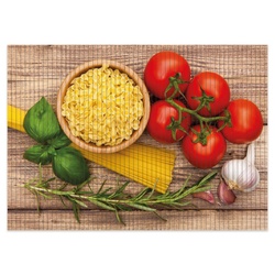 Schaum-Badematte Spaghetti mit Tomaten, Knoblauch und Basilikum Wallario, Höhe 5.5 mm, rutschhemmend, geeignet für Fußbodenheizungen, Polymer-Schaum, rechteckig gelb