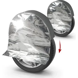 Walser 2x Reifen-Thermoabdeckung, 2 Stück Radschutzhüllen bis 17 Zoll/195mm, Radabdeckung-Set, Reifentaschen-Schutzhülle, Reifenabdeckung silber