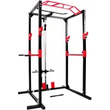 Ultrasport Power Rack, Eignung, multifunktionales Zahnstange für effektives Ganzkörpertraining, massiv Stahlkonstruktion, Perfekt für Anfänger und Profis, Homegym, Eignungturm, Schwarz/Rot