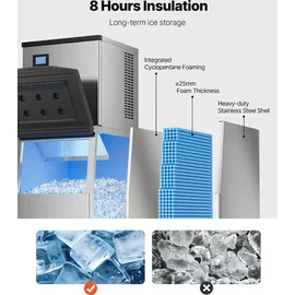 Vevor Vorratsbehälter für kommerzielle Eiswürfelbereiter, Eisbehälter mit 113,4 kg Kapazität, Eisvorratsbehälter mit Filter & rutschfesten Gummifüßen, für Restaurants Hotels Getränkeläden