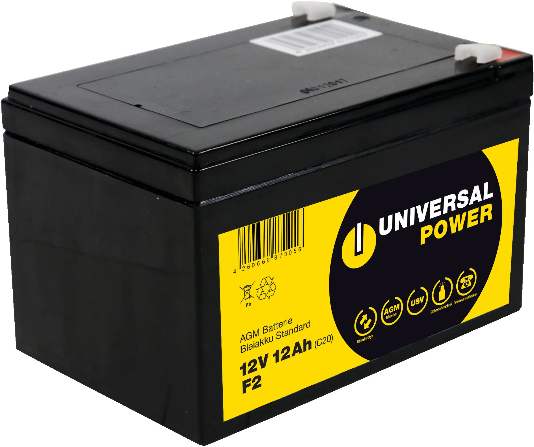 Universal Power AGM UPC12-12 12V 12Ah AGM Batterie zyklenfest wartungsfrei