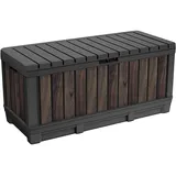 Keter Gartentruhe KENTWOOD 350L Decocoat – Wetterfeste Gartenbox in Rosenholzoptik mit Sitzfunktion – UV-beständige Aufbewahrungsbox, abschließbar, für Innen- & Außenbereich
