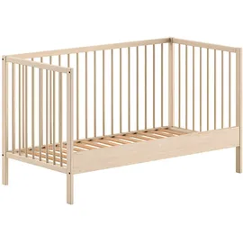Vipack Babybett VIPACK "Dino 70/140 mit 3-fach verstellb. Lattenrost, inkl. 3 Schlupfsprossen", braun (buche natur), B:144,4cm H:84,4cm T:75,5cm, Massivholz, Babybetten, Babybett, aus massiver Buche, umbaubar zum Juniorbett, wahlweise in 3 Farben