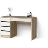 livinity® Schminktisch, Weiß, Sonoma Eiche, Holzwerkstoff, 5 Fächer, 5 Schubladen, Rechteckig, 120x75x55 cm, Wohnzimmer, Wohnzimmertische, Konsolentische