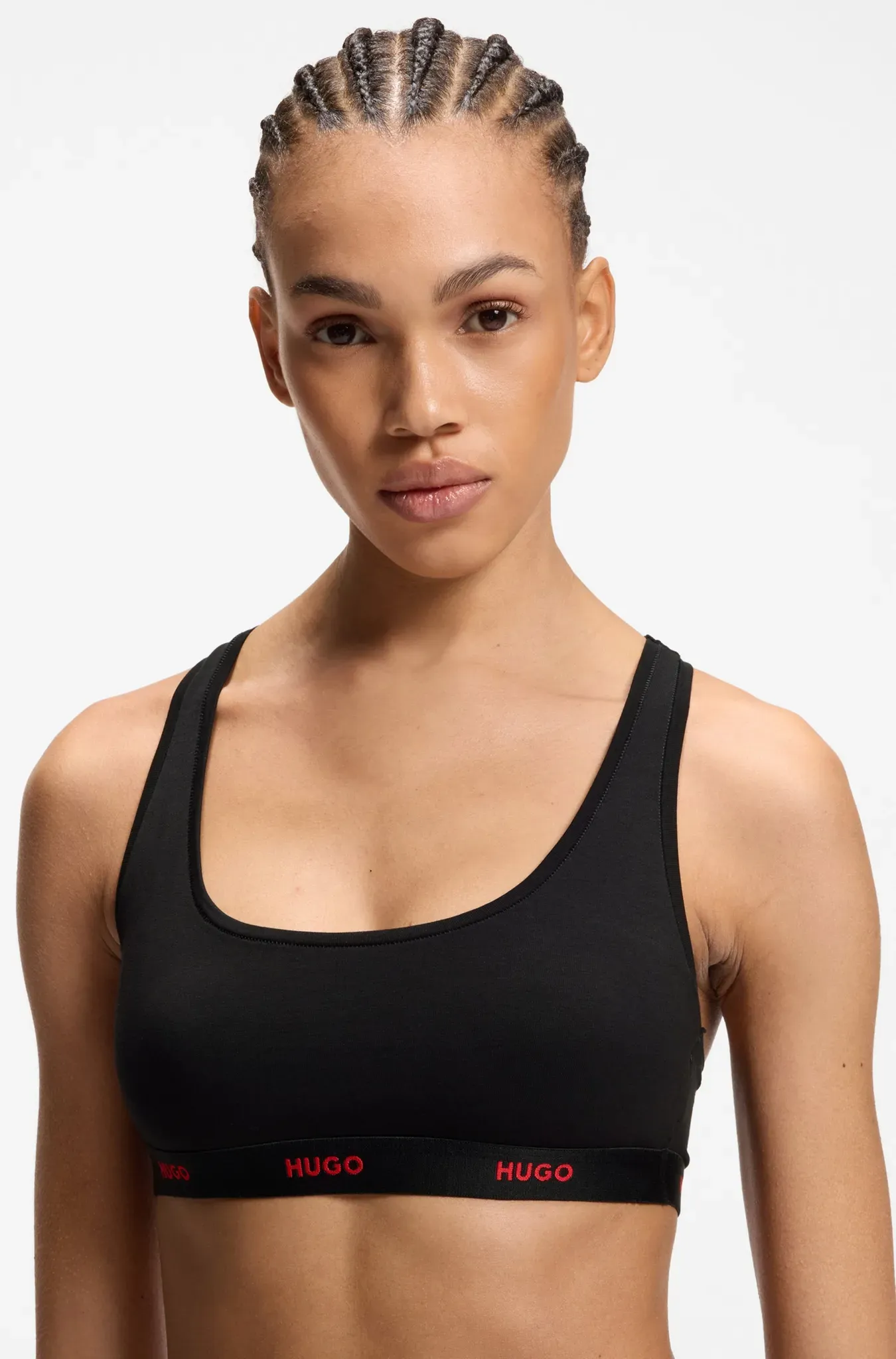 Bralette HUGO UNDERWEAR, Damen, Gr. S, N-Gr, schwarz, Jersey, Obermaterial: 93% Baumwolle, 7% Elasthan, Basic, körpernah, BHs Bralette, Ringerrücken, Unterbrustband mit Logoschriftzug