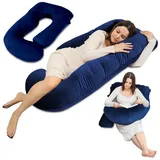 Totsy Baby Schwangerschaftskissen stillkissen XXL Seitenschläferkissen Pregnancy Pillow groß komfortkissen J Form Lagerungskissen schlafkissen mit abnehmbarem Bezug Seitenschläfer 190 cm Marineblau