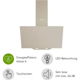 Wiggo Dunstabzugshaube 60cm kopffrei I Abluft Umluft Dunstabzug 650m3/h - Touch-Display 4 Stufen I Energieeffizienzklasse A Schräghaube inkl. Fet...
