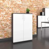 Profi Aktenschrank abschließbar 3OH Weiß-Anthrazit Schrank Büroschrank Flügeltürenschrank