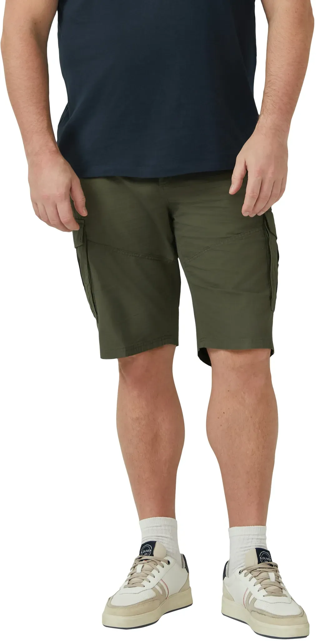 Cargoshorts, Herren, Gr. 46, N-Gr, grün (dunkelgrün), Web, Obermaterial: 98% Baumwolle, 2% Elasthan, S.OLIVER MEN BIG SIZES, unifarben, regular fit knielang, Hosen, mit Cargo Taschen