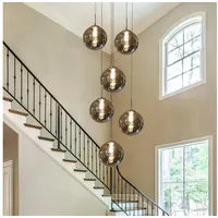 ZMH Pendelleuchte LED Höhenverstellbar Kronleuchter Glas Wohnzimmerlampe, LED wechselbar, Warmweiß, 6 Flammig grau|silberfarben