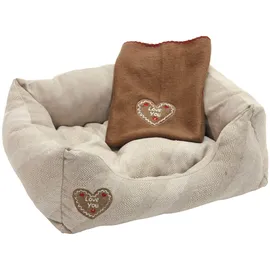 Kerbl Kuschelbett Love You beige, L x B x H 47 x 37 x 17 cm, inklusive Fleecedecke, für Hunde und Katzen) 81231