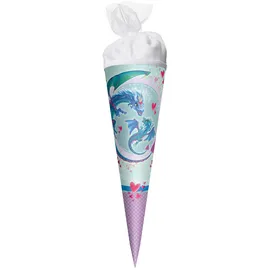 ROTH Geschenk-Schultüte klein Drachenliebe 22cm rund Tüllverschluss - Zuckertüte Schulanfang