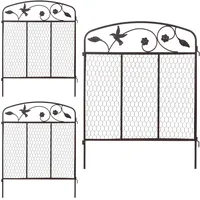 Relaxdays Beeteinfassung zum Stecken, 3 Zaunelemente je HxB: 79 x 63 cm, Metall, Beetzaun mit Verzierung, dunkelbraun