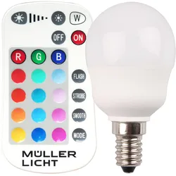 Müller Licht LED Leuchtmittel Tropfenform 5W=25W E14 240lm RGB+ mit Fernbedienun...
