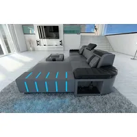 Sofa Dreams Ecksofa Ledersofa Bellagio L Form Leder Sofa Ledercouch, Couch, mit LED, wahlweise mit Bettfunktion als Schlafsofa, Designersofa grau|schwarz