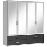 Stella Trading Ivar Kleiderschrank mit Spiegeln und Schubladen - Vielseitiger Drehtürenschrank 4-türig in Weiß, Graphit - 180 x 190 x 51 cm (B/H/T)